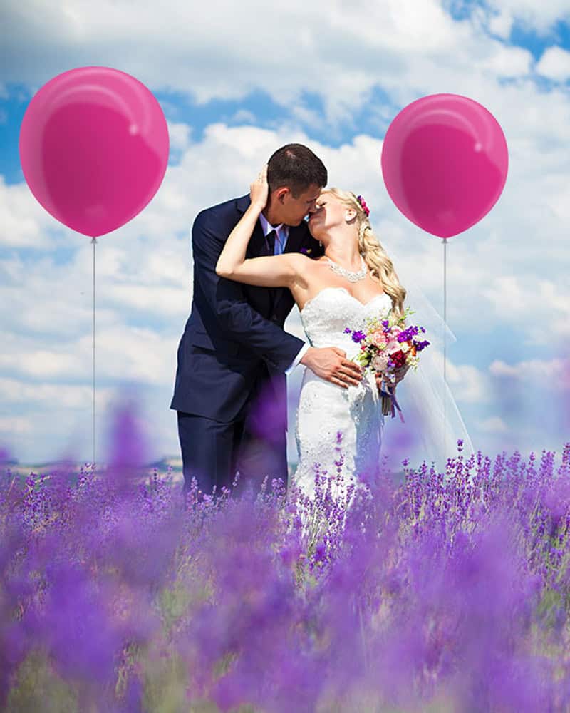 Couple in Lavender Field with 3ft Balloons